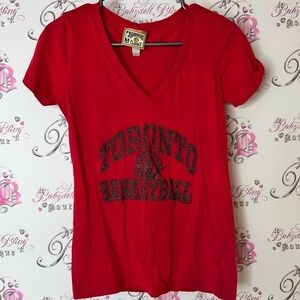 NBA Toronto raptors Hardwood classics Red Basketball Women's V-Neck Tee sparkly